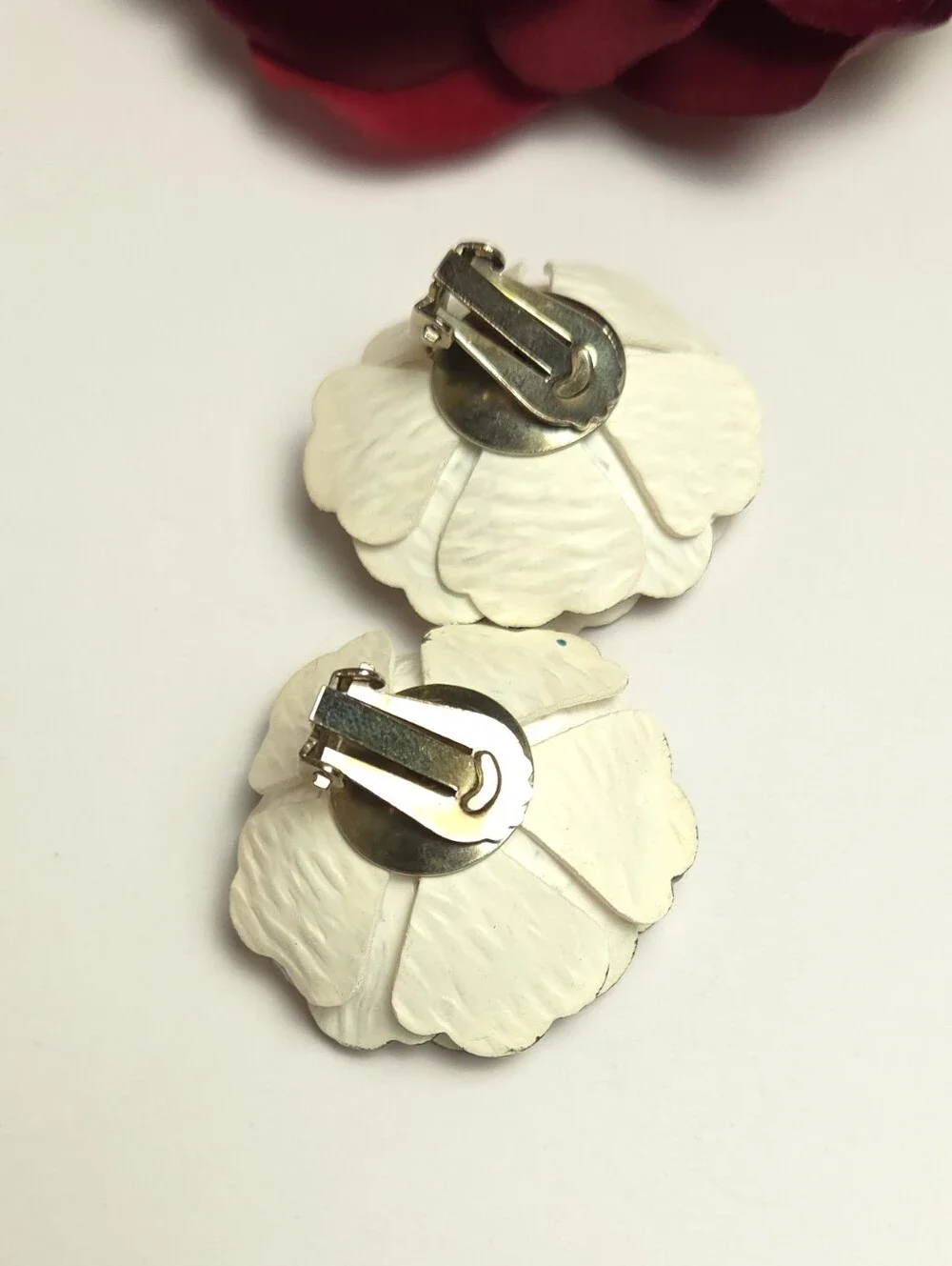 Vintage Handmade Acrylic Flower Petal Aurora Borealis Crystal Earrings Clip On